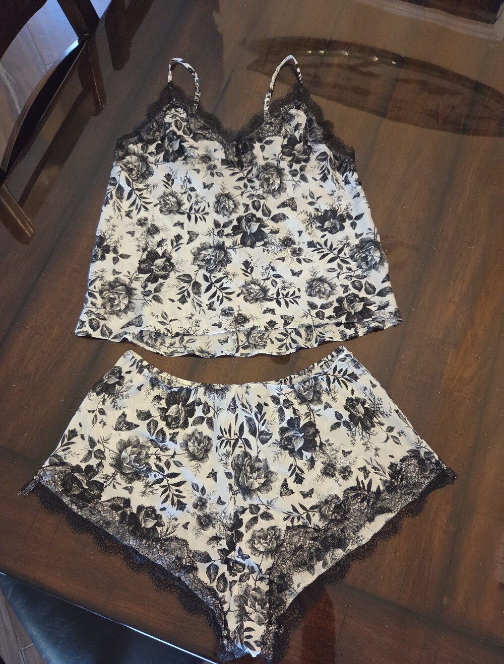 Victoria's Secret Silky Satin & Lace Camisole And Shorts Set